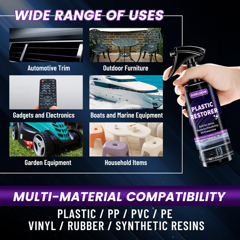 Plastic Restorer for Cars Ceramic Plastic Coating Plastic Trim Quick Restoration Bring Plastic, Rubber, and Vinyl Back to Life, Buff for Shine, Restore Flexibility, UV Protection - 5oz/150ml