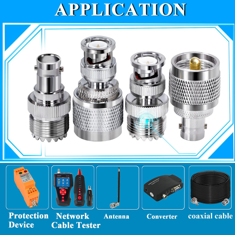 4pcs PL259 SO239 to BNC Adapter Coax Cable Connector, BNC to UHF Adapter Kit Male to Female Cable Gender Changers Coaxial Connector Kit for CB Radio,Radio,Antennas,Extension Coax Cable UHF to BNC Adapter Kit