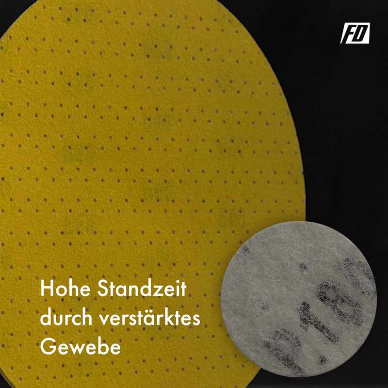 Professional sanding discs │ yellow │ 25 pieces │ Ø 225 mm │ 5 x grain 60/80/120/180/220 each │ for long-neck sanders │ self-adhesive │ sanding sheets │ sandpaper │ sanding pads │ by FD-Workstuff