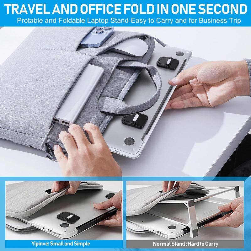 Mini Laptop Stand, Portable Laptop Stand, Foldable & Lightweight Ergonomic Riser with Ventilated Cooling, Sleek Computer Notebook Holder Fits Keyboards &10-17.3 Inch Laptops, Silver
