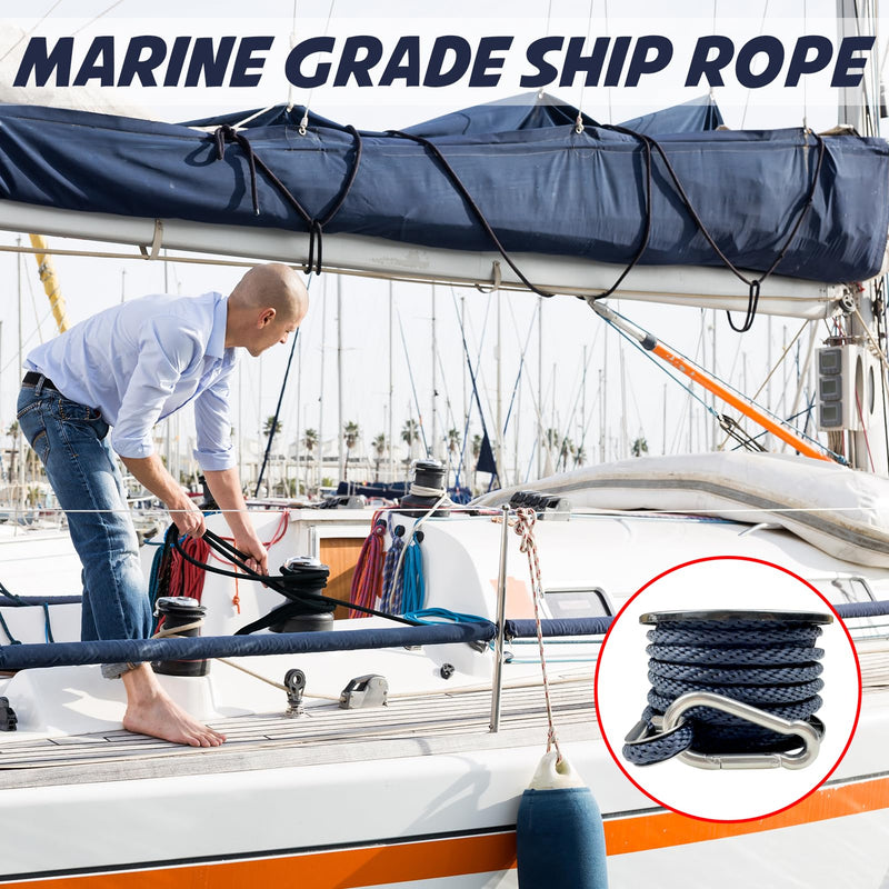 Double Braided Nylon Boat Anchor Rope 3/8inch with 316 Stainless Steel Thimble and Heavy Duty Snap Hook Marine Grade Anchor line Black (Navy Blue, 50Feet) Navy Blue