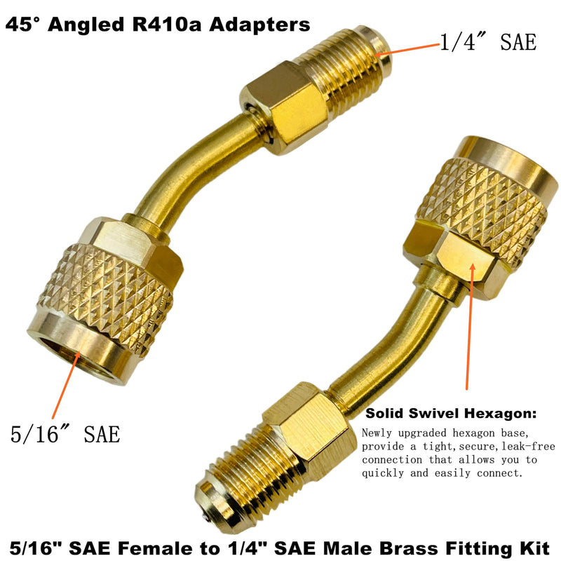 R410a Adapter for Mini Split System, 5/16 inches SAE Female to 1/4 inches SAE Male Flare for Air Conditioners HVAC and Refrigeration Service, 2 Straight R410A Adapter + 2 Angled R410A Adapter 2 Straight + 2 Angled