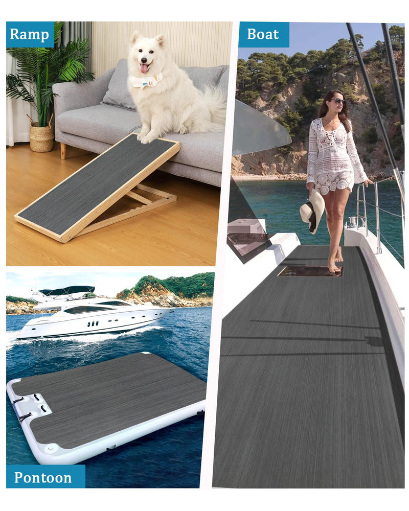KXKZREN Boat Flooring EVA Foam Decking Sheet Mateials Non-Slip Marine Boat Deck Carpet Self-Adhesive Comfort Floor Mats for Boat Motorboat RV Yacht Kayak Cooler Top 94x16in, area 10.59 sq.ft Dark Gray with Black Backing
