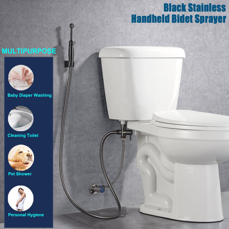 SonTiy Handheld Bidet Toilet Sprayer Gunmetal, Cloth Diaper Sprayer Bathroom Hand Held Jet Spray Bidet Attachment for Toilet with Adjustable Pressure Control, Solid Brass, 7.2" Bidet Wand ‎Black Stainless