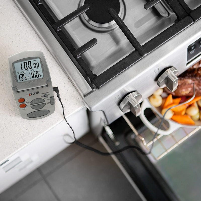 Taylor Programmable Instant-Read Wired Probe Digital Meat Thermometer, Stainless Steel for BBQ, Grill, Kitchen Cooking, Accurate Temperature Readings One Size 1478