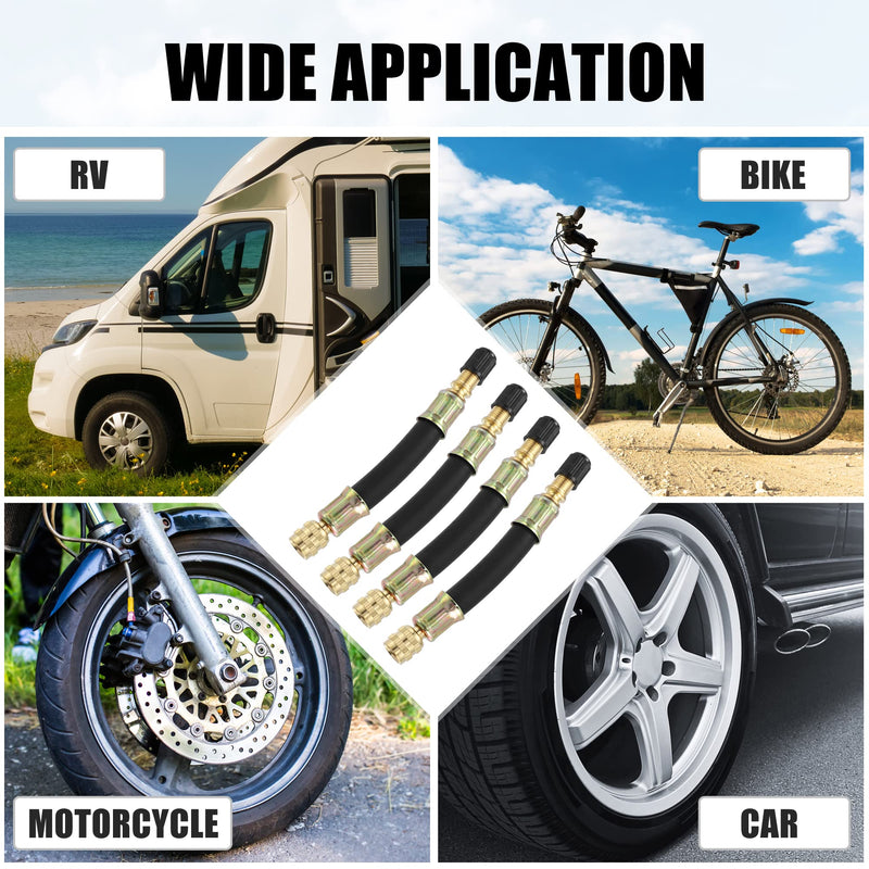X AUTOHAUX 4pcs Tire Valve Extension Stem Adaptor Tool Flexible Dual Valve Stem Extender Pipes 10cm / 3.9" for Car Truck Bike Trailer RV Portable Air Compressor