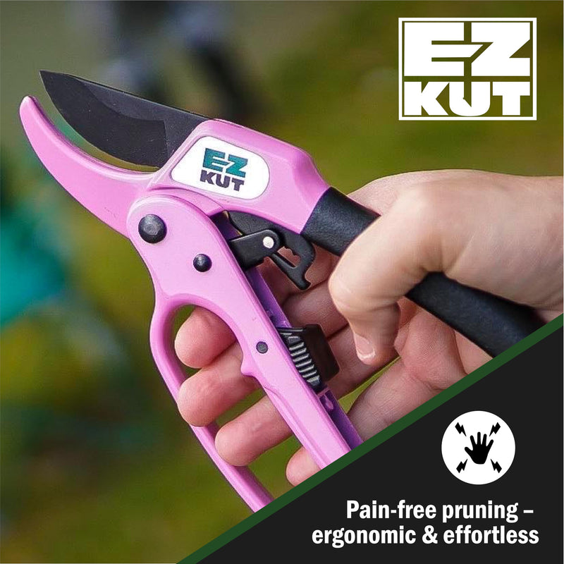 EZ Kut Heavy Duty Pruners Ratchet Hand Pruner with Ratcheting Action Great Garden Hand Tool Clippers Gardening pruners arthritis tools Ratcheting Anvil Hand Pruner Pruning Shears Heavy Duty Since 1988 3130PNK
