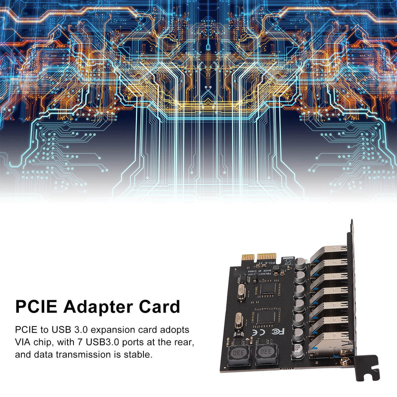 PUSOKEI 7 Ports PCI-E to USB 3.0 Expansion Card, 5Gbps High Speed USB3.0 PCI-EX1 X4 X8 X16 Adapter, Internal USB3.0 Hub Converter for Desktop PC, for for XP, for WIN7, for WIN8, for WIN8.1, for WIN10