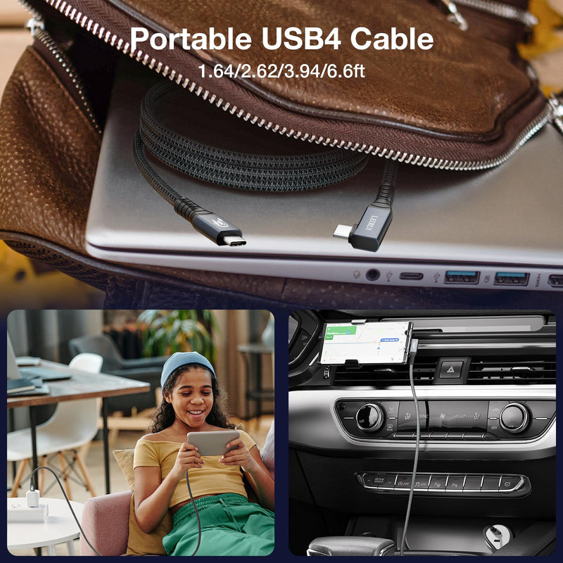 240W USB-IF Certified Thunderbolt 4 Cable, 40Gbps Data Transfer & 8K@60Hz Video Output, Right Angle USB4 Fast Charging, USB C to USB C Cable for iPhone 15 Pro, Laptop, Hub, Docking, Monitor 5FT 240W