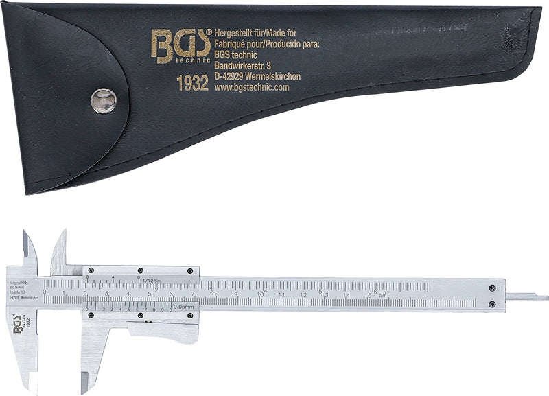BGS 1932 | Precision caliper | 0 - 150mm | mm + inches | Vernier 1/20 mm | Includes faux leather bag
