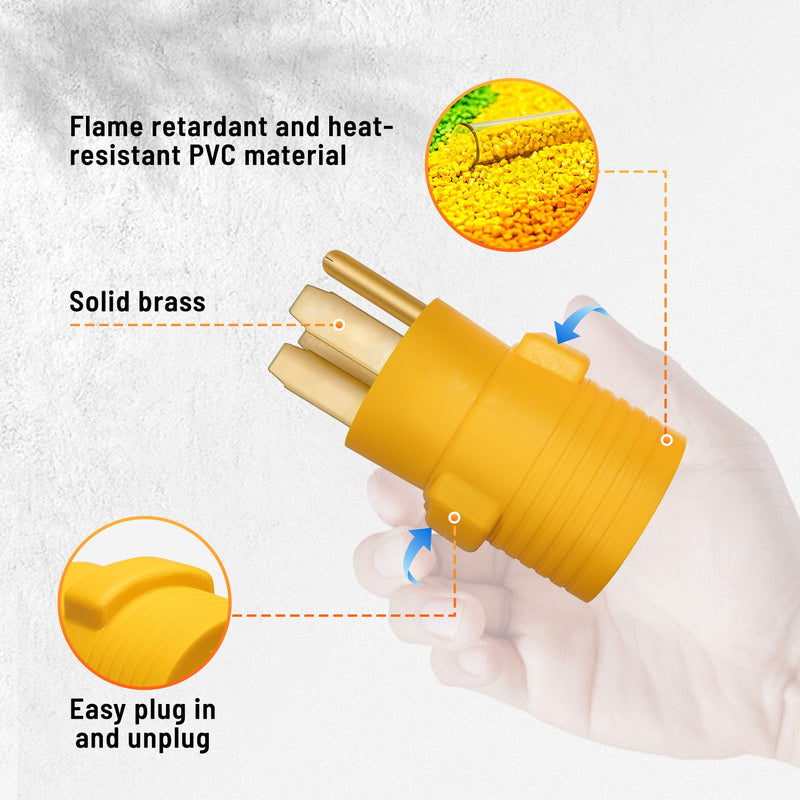 50 Amp to 30 Amp RV Adapter, NEMA 14-50P to NEMA TT-30R 50A Male to 30A Female RV Plug Adaptor Connector, 4 Prong RV Power to 3 Prong Electrical Converter for Travel Trailer Camper, 30A 125V