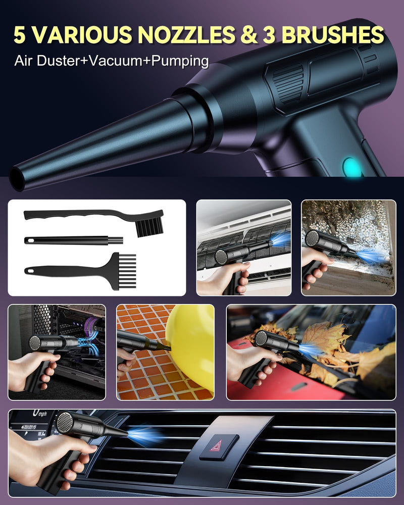 Electric Compressed Air Duster -150000RPM Stepless Speed Tiny Electric Keyboard Cleaner - Rechargeable Air Blower Replaces Canned Air - No Canned Air Duster - Cordless Jet Dry Blower for PC Car Home