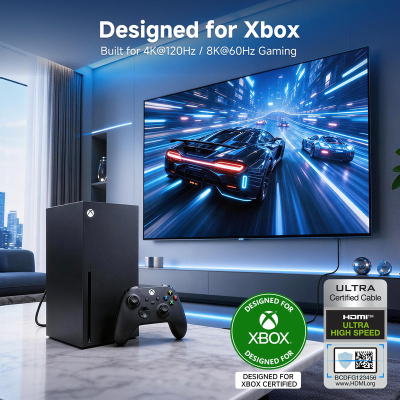 Cable Matters [Designed for Xbox Certified] Unidirectional Active 8K @60Hz Fiber Optic HDMI Cable 16.4 ft / 5m - Supporting 8K@60Hz 4K@120Hz HDR - Designed for Xbox, Compatible with PS5, Apple TV, PC 16.4 Feet