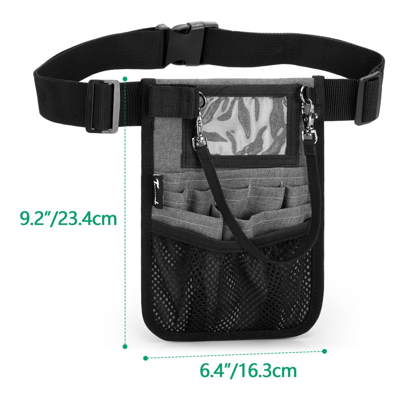 Trunab Nurse Belt Bag with Multiple Compartments, Grey | Organiser for medical accessories such as scissors, tape, stethoscope, thermometer, nursing bag Gray