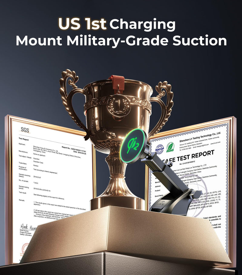 【Qi2 Certified・90LBS Vacuum Magnetic Suction】 15W Fast Wireless Car Charger Mount for Magsafe, 360° Adjustable Arm, Dashboard/Windshield/Vent Phone Holder+Cable Organaizer for iPhone 17/16/15 Pro Max C-DashVentWindshield+Qi2Charger