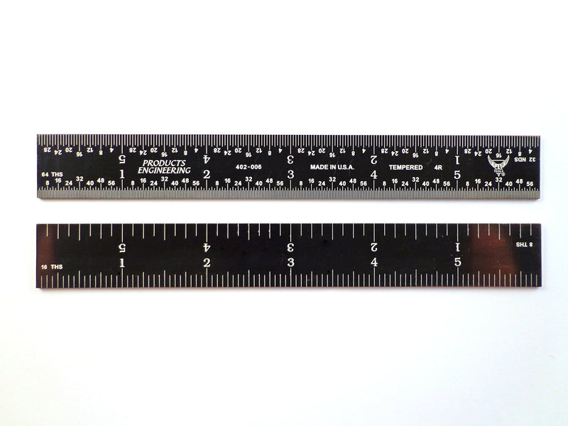PEC Tools 6" 4R rigid black chrome, "high-contrast" machinist ruler with markings 1/8", 1/16", 1/32" and 1/64"