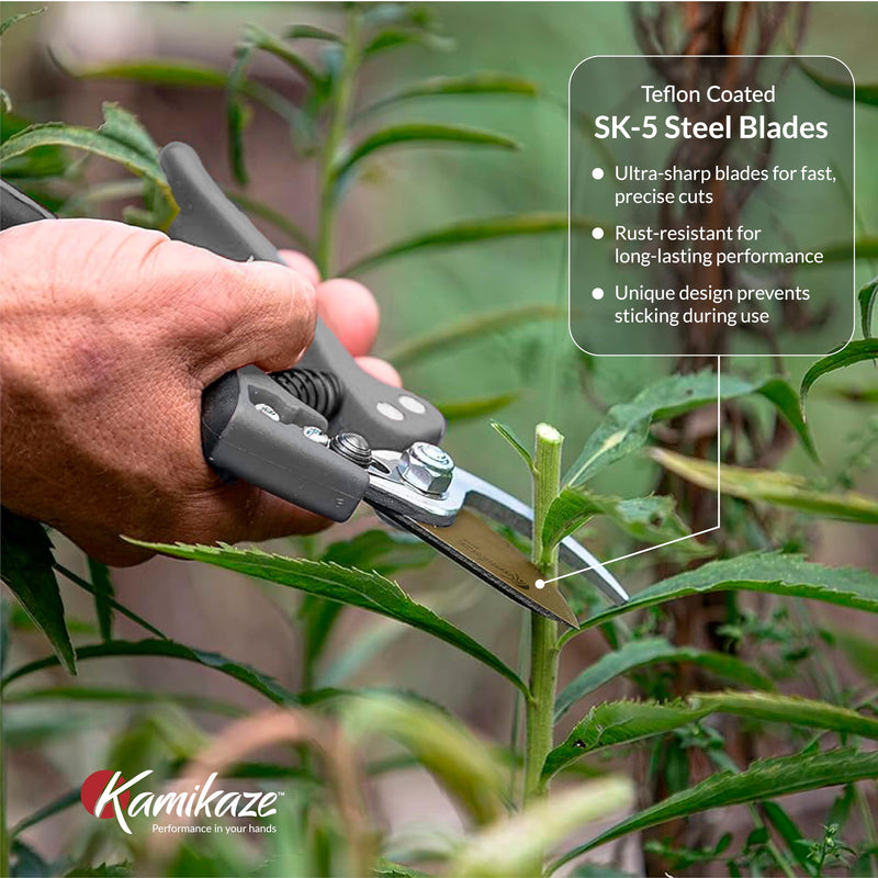 KAMIKAZE Heavy-Duty Professional Pruning Shears for Gardening, Ergonomic Comfort Handle, SK5 High-Carbon Steel Bypass Blade, Cuts Branches Up to 1 Inch, Garden Clippers for Tree and Shrub Trimming Grey