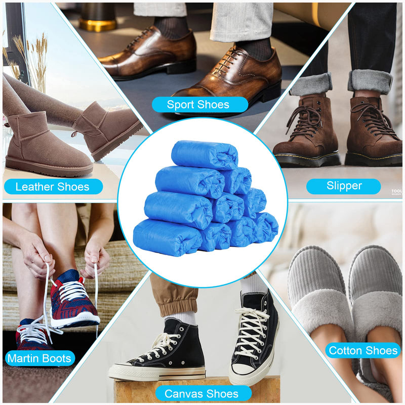 flintronic 100 Pieces CPE Plastic Shoe Covers, Eco-Friendly Shoe Covers, Waterproof Non-Slip Dust Covers, Suitable for Shoes/Floors/Carpets Clean and Tidy, 50 Pairs/Blue 100 Pieces (50 Pairs)
