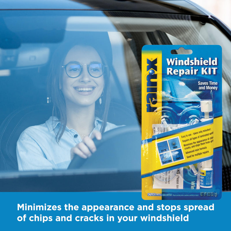 Rain-X 600001 Windshield Repair Kit - Quick And Easy Durable Resin Based Kit for Chips and Cracks, Good For Round Damage Below 1" In Diameter And Cracks Smaller Than 12" In Length, BLUE,YELLOW