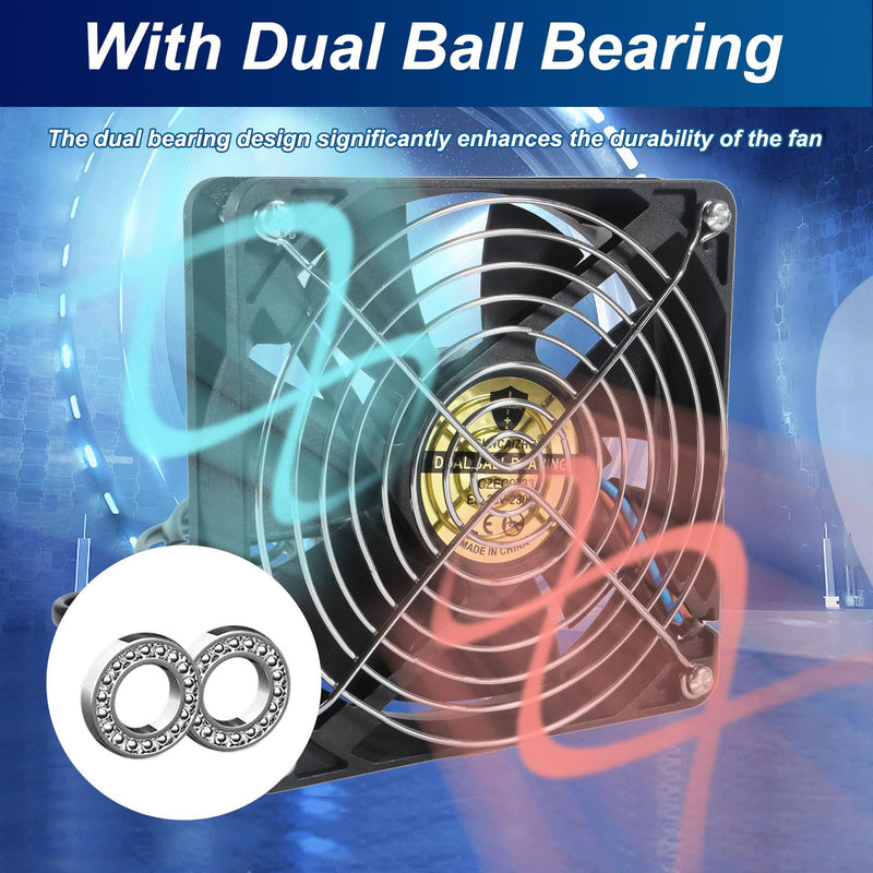 Computer Fan with AC Plug, 120mm x 25mm EC Axial Fan AC 110V 115V 120V 220V 240V, Brushless Cooling Fan with Dual Ball Bearings for Desktop DIY Cooling Ventilation Projects