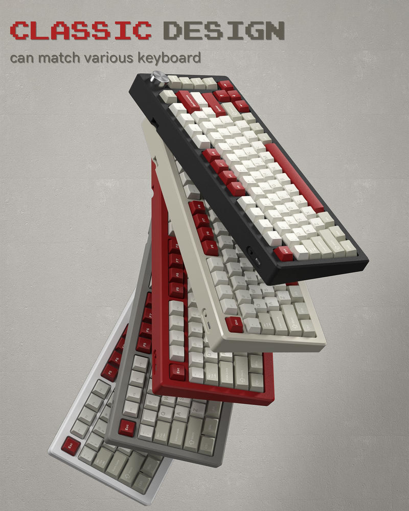 Womier Keycaps, Custom PBT Doubleshot Keycaps 60 65 75 100 Percent, Cherry Profile Retro Keycaps, 61/64/68/84/87/100/104/108 Gaming Mechanical Keyboard Keycaps, 132 Keys Keycaps Set (Vintage Grey) Vintage Grey