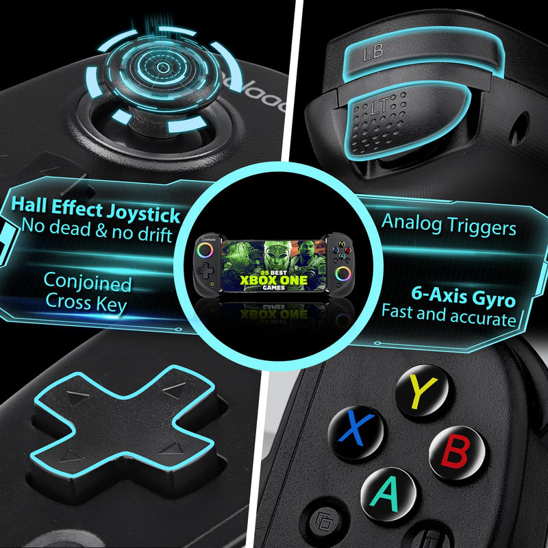 Wireless Mobile Gaming Controller for IOS & Android, Bluetooth Smartphone/Tablet Handheld Joystick Gamepad with Adjustable Clip for iPhone/iPad/Samsung etc.Support Xbox/PS3/4/Switch/PC (Black) Black