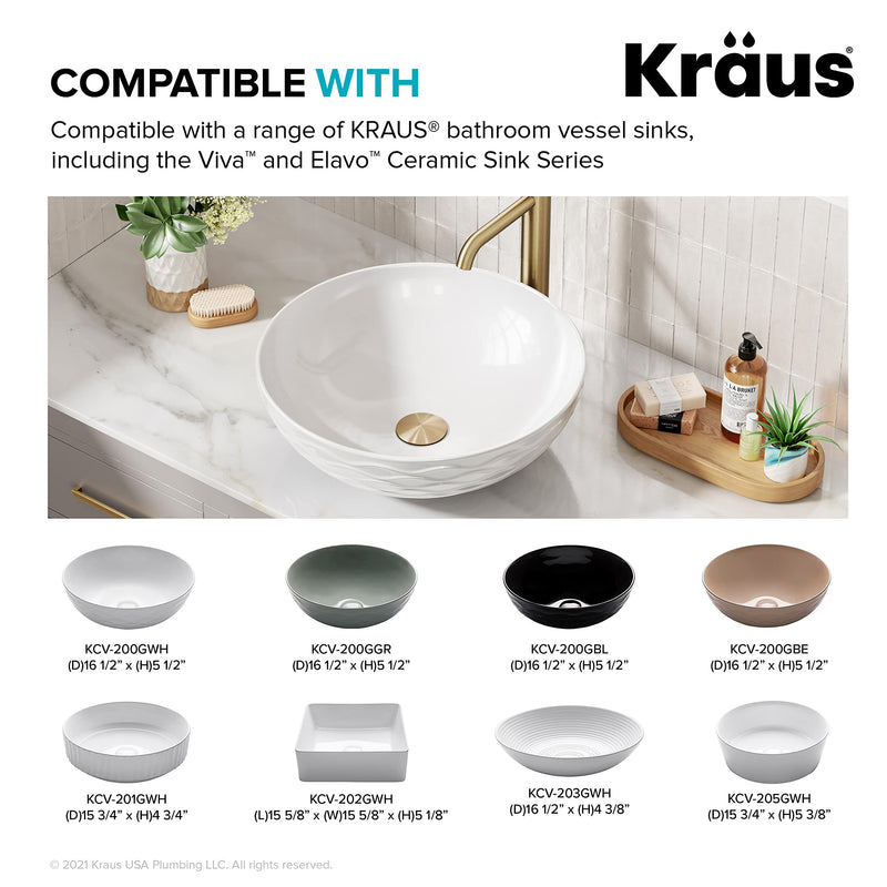 KRAUS Bathroom Sink Pop-Up Drain Assembly in Brushed Gold for Vessel Sinks and Sinks without Overflow, with Extended Thread for Thicker Countertops, PU-L10BG 10 3/4 Inch