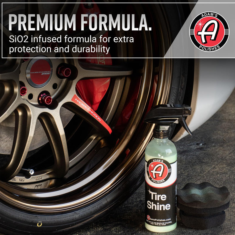 Adam's Polishes Tire Shine 16oz - Easy to Use Spray Tire Dressing W/ SiO2 for Glossy Wet Tire Look w/No Sling | Works on Rubber, Vinyl & Plastic | USA Made 16 fl. oz