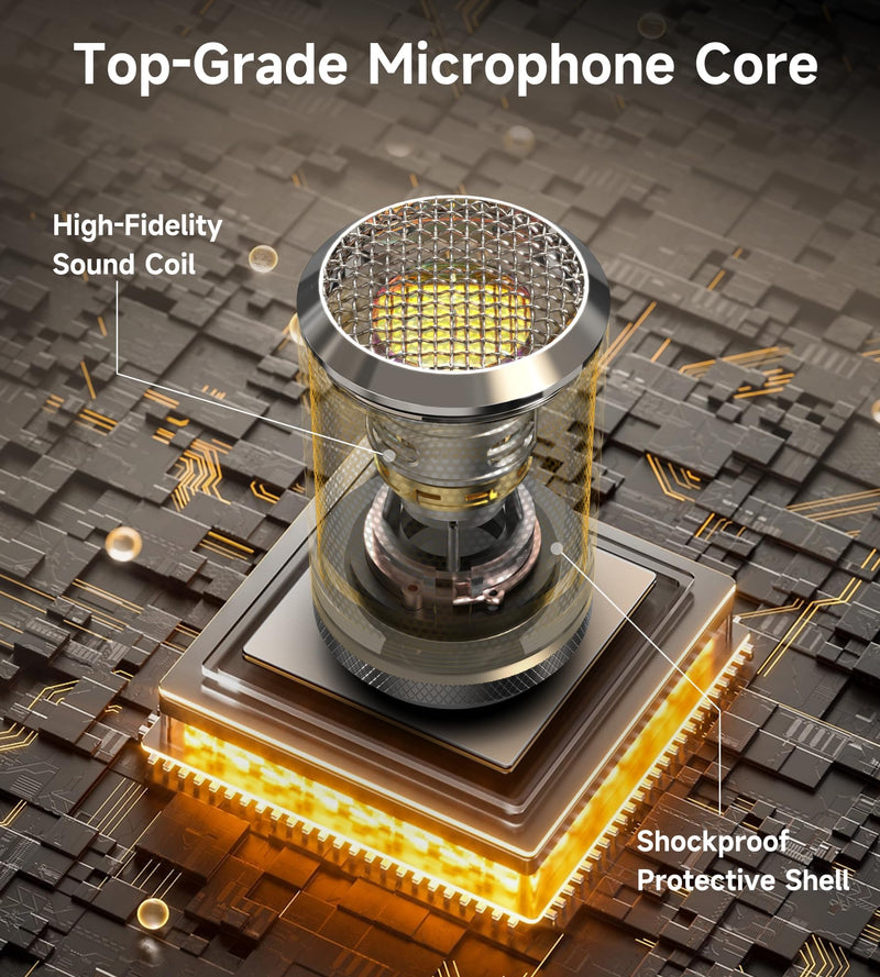 Wireless Microphones, Microphone with One-to-One Chip Connection and Rechargeable Receiver, 40H Duration, 200FT Range Receiving, Less Latency, Metal construction Microphone for Singing
