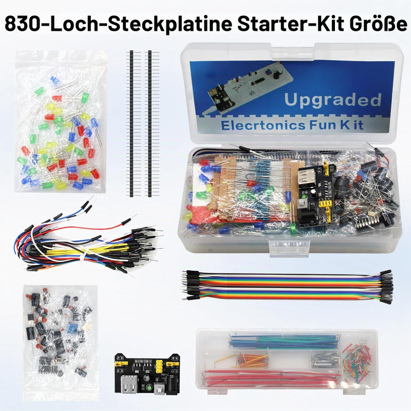 830 Hole Breadboard Kit, Starter Kit for Electronic Components Breadboard, LED Buzzer Resistance Transistor, Compatible with Arduino/Raspberry