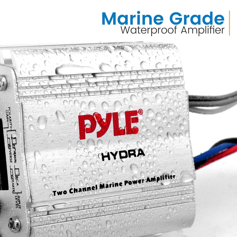 Pyle Hydra Marine Amplifier - Upgraded Elite Series 400 Watt 2 Channel Micro Amplifier - Waterproof, GAIN Level Controls, RCA Stereo Input, 3.5mm Jack & Volume Control (PLMRMP1A) White