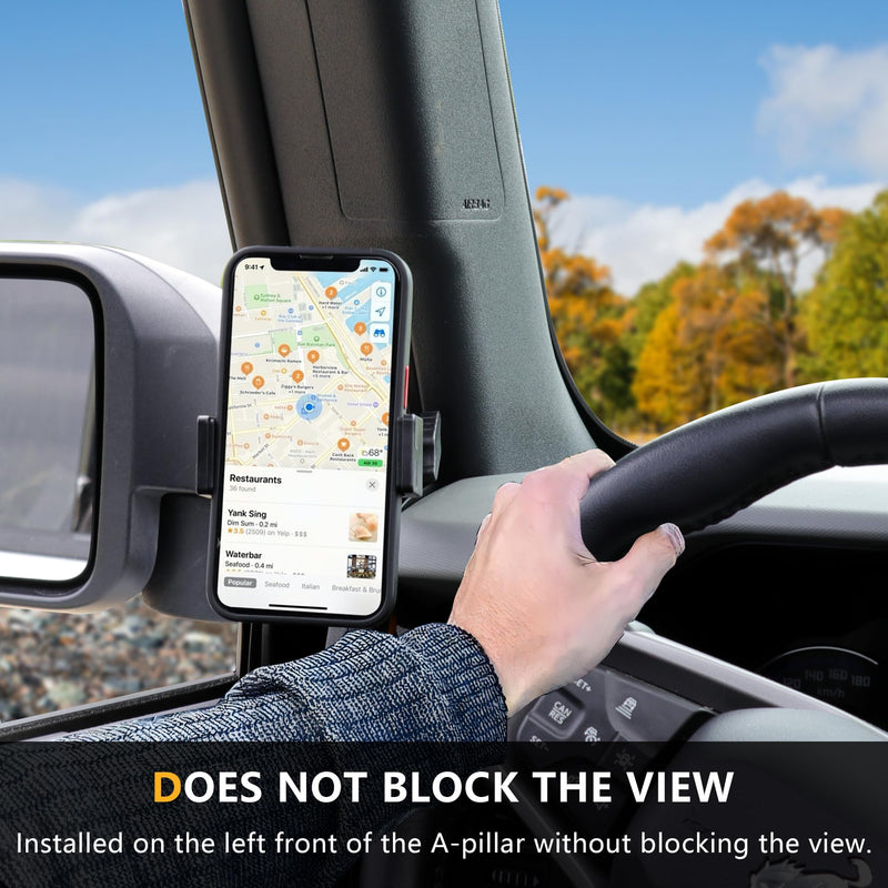 Dash Phone Mount Holder Driver Side Compatible with 2021 2022 2023 2024 2025 New Ford Bronco 2/4 Door Interior Accessories Dashboard Cell Phone Stand 360° Adjustable Aluminum Smartphone Bracket