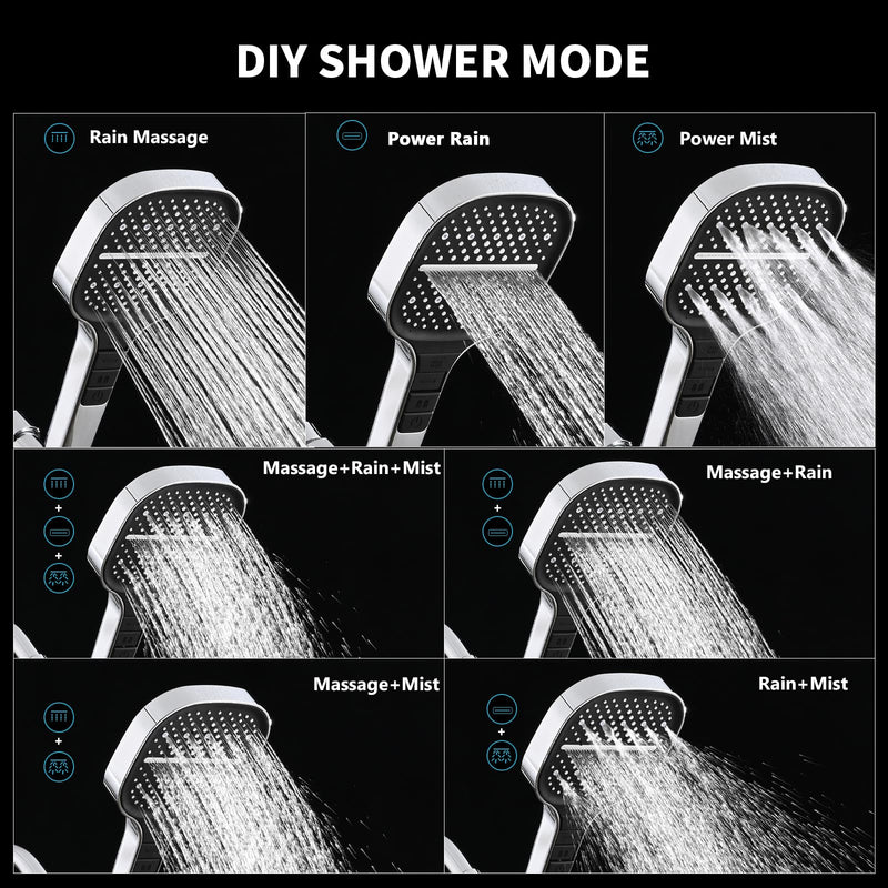 Handheld Shower Head with Extra Long Hose, 8 Setting Square Detachable Hand Held Spray with Upgrade Button & On Off Switch, 79" Hose - Chrome