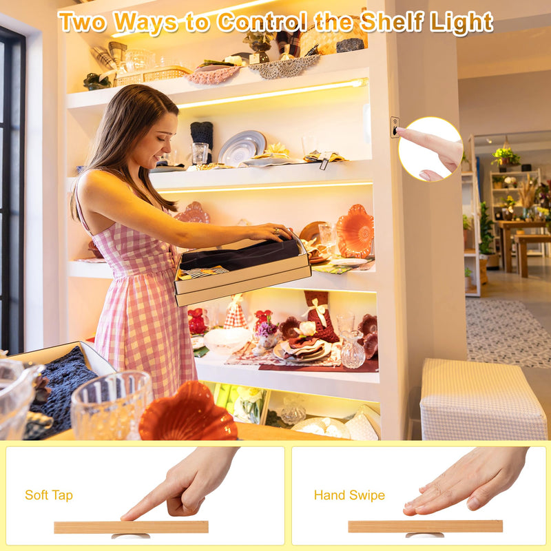 16.4ft 3000K Shelf Sights, Plug-in Cut to Size COB LED Light Strip for 6 Shelves, Hand-Sweep Under Shelf Lighting for Pantry Bookshelf 3000K/Warm White