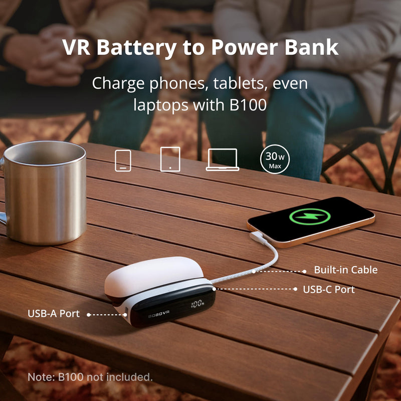 BOBOVR PD100 2-in-1 Charging Dock & 30W USB-C PD Power Bank for B100 Battery – Two-Way Fast Charge, Built-in Cable, Multiple Ports (Dock Only Without Battery) Dock Only