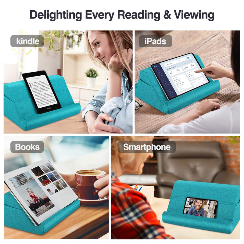 MoKo Tablet Pillow Holder, Pillow for iPad Multi-Angle Soft Tablet Stand Up to 12.9", Lap Pillow for eReaders, Books, Magazines, Fit iPad 10.2", iPad Air 3 2, iPad Pro 11"/ Pro 12.9" / 9.7" - Sea Blue
