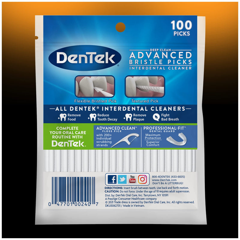 DenTek Deep Clean Bristle Picks | Removes Food & Plaque | 100 Count | Pack of 24 100 Count (Pack of 24)