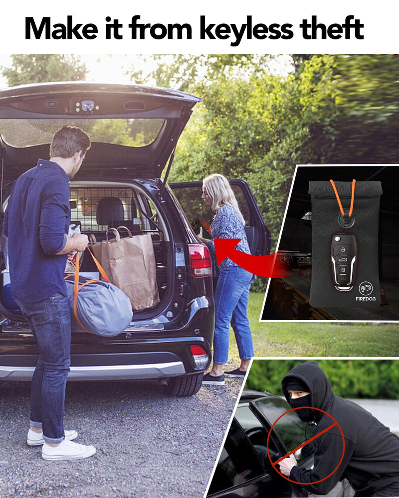 FIREDOG Faraday Pouch for Car Keys and Smartphone, Key Signal Blocking Bag, Cell Phone Keyless Entry Fob Signal Blocking Bag Black
