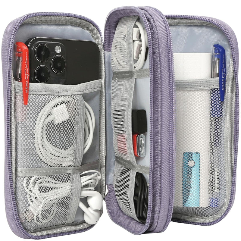 Travel Electronic Organizer Pouch Bag, Waterproof Portable Electronic Accessories Storage Multifunctional Case for USB, Cable, Cord, Charger, Phone, Power Bank, Earphone (Purple, Large) Purple