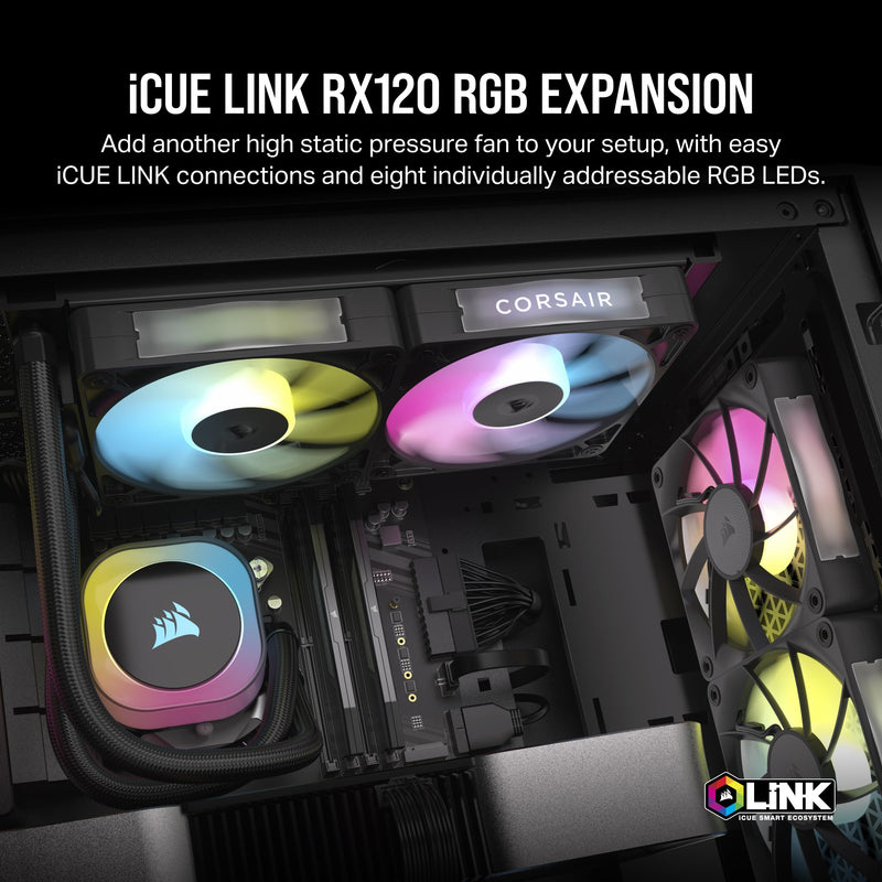 CORSAIR iCUE LINK RX120 RGB 120mm PWM Fan - Magnetic Dome Bearing - Single Fan - Black 1 x 120mm