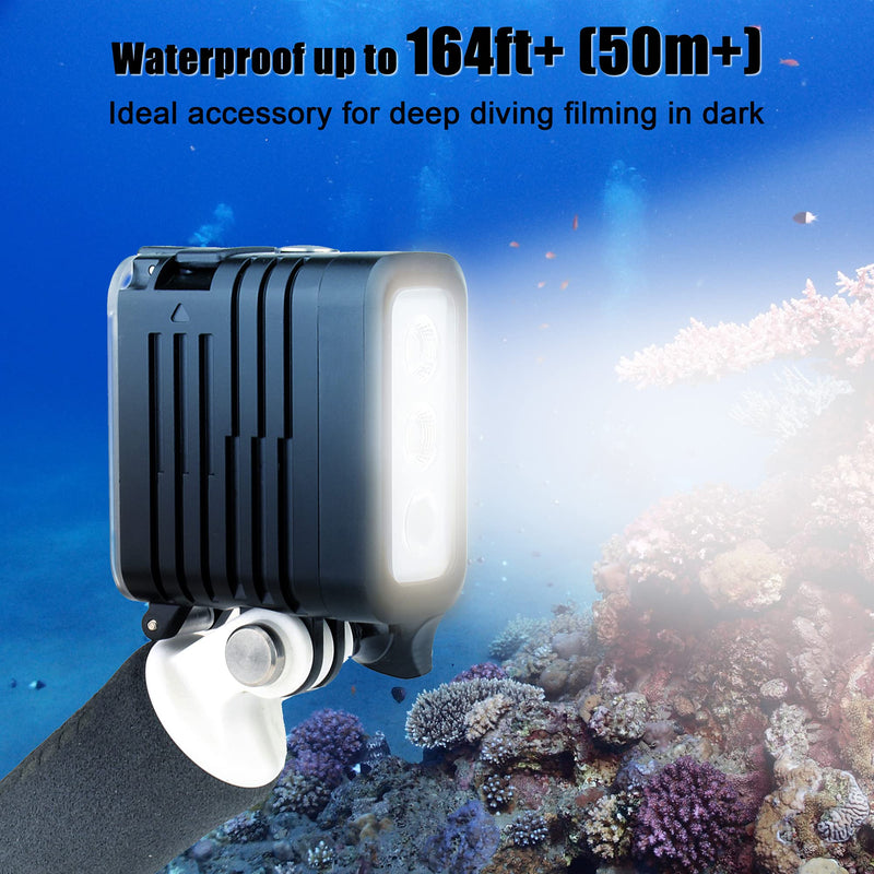 Aluminum LED Diving Light 164FT Waterproof 3 Modes Lightweight Multi-Purpose Dimmable Video Fill Night Light for GoPro Hero12 11 10 9 8 7 6 5 4 3 Session/Fusion/Max/DJI OSMO Action Camera