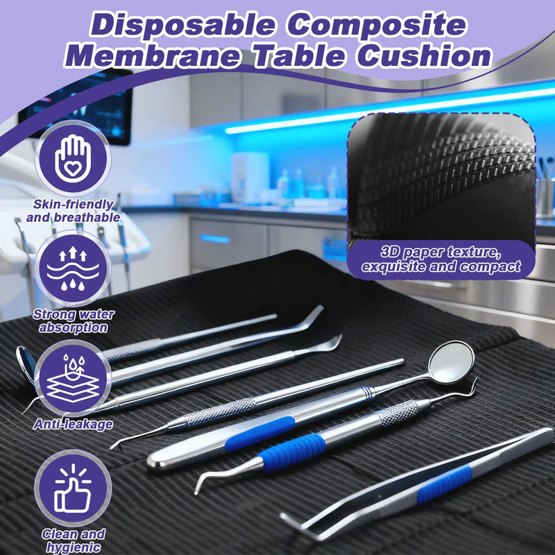 125 x Disposable Dental Bibs, 34 x 45 cm Dental Sheet Tattoo Underlay, 3-Layer Waterproof Protection Paper Tablecloth Accessories for Tattoo Applications, Nail Salon, Eyelash Technique, Tattoo