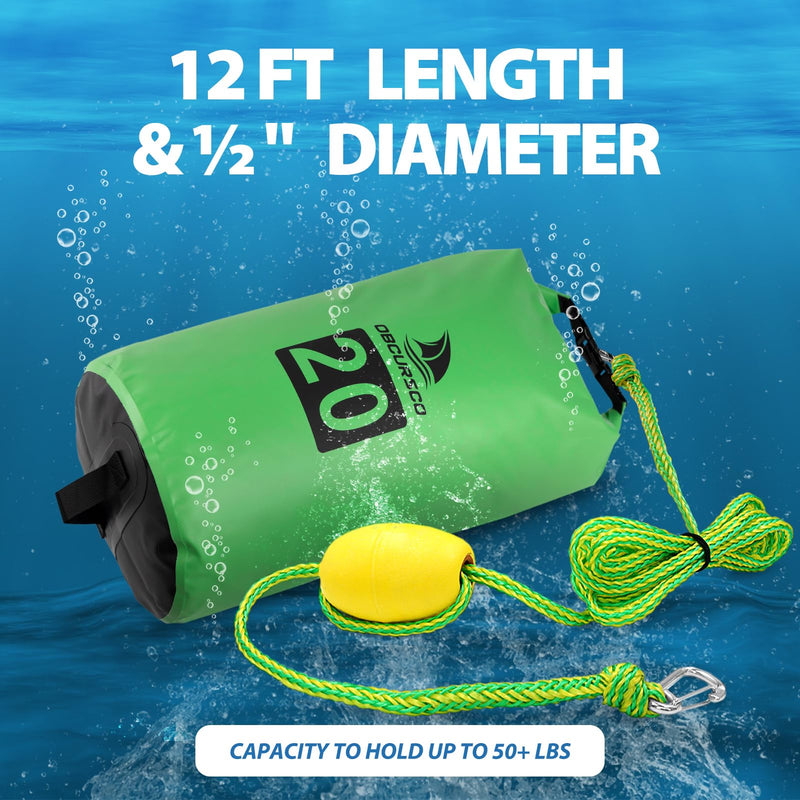 Obcursco 20L Jet Ski Anchor Kit PWC Anchor 2 in 1 Sand Bag Anchor for Float with Adjustable Buoy, PWC Sandbag Anchor for Jetski, Kayak, Seadoo, Paddle Board, Waverunner, Watercraft, and Swim Mat… green