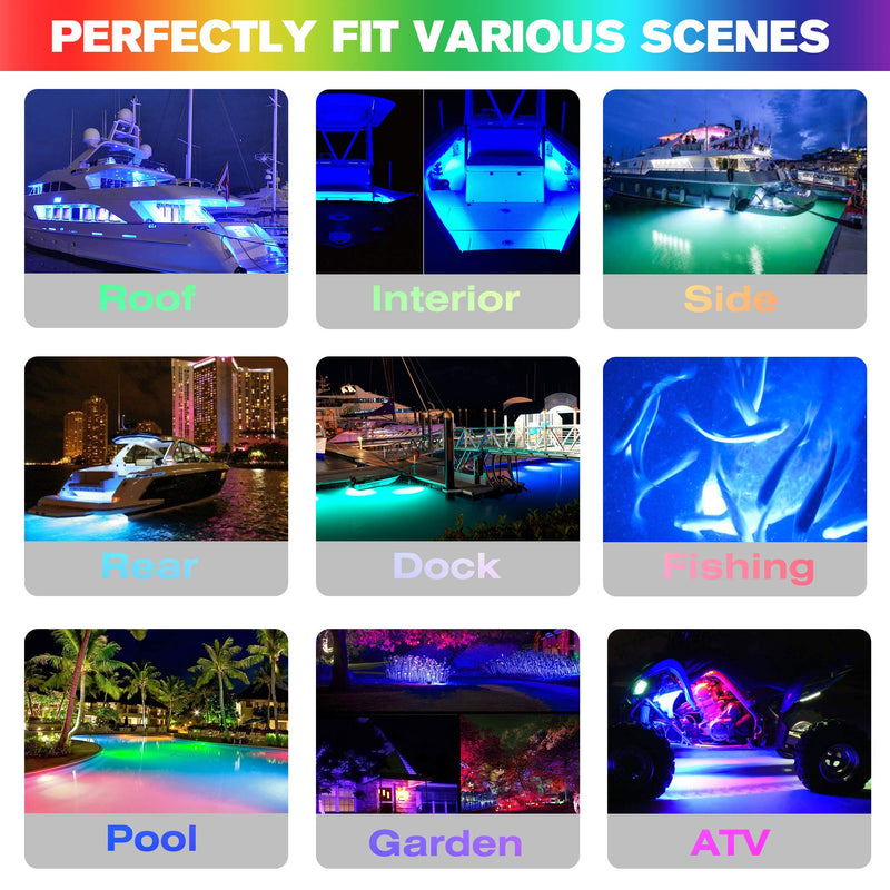 HUSUKU Mid (2.0) 42LED 1500LM Marine Led Lights for Boat Underwater (Blue), 2PCS, 5.1inch, IP68, 316 Stainless Steel, Surface Mount for Yacht Pontoon Sailboat Kayak Skiff Bass Boat Fishing Mid Blue