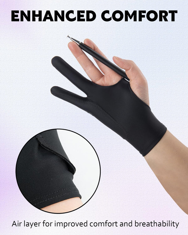 Drawing Glove Right Left Hand, Palm Rejection Digital Art Glove for Tablet iPad with Two Finger [2 Pack] Medium