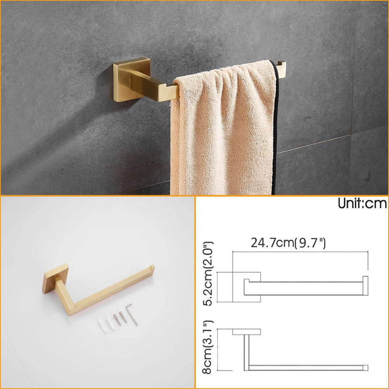 Beelee Gold Bathroom Accessories Set: 3-Piece Hardware Set - Wall Mounted Toilet Paper Holder, Hand Towel Ring/Bar, Towel/Robe Hook, Brushed Gold Finish, BA199SET-3BG1 3 Pieces