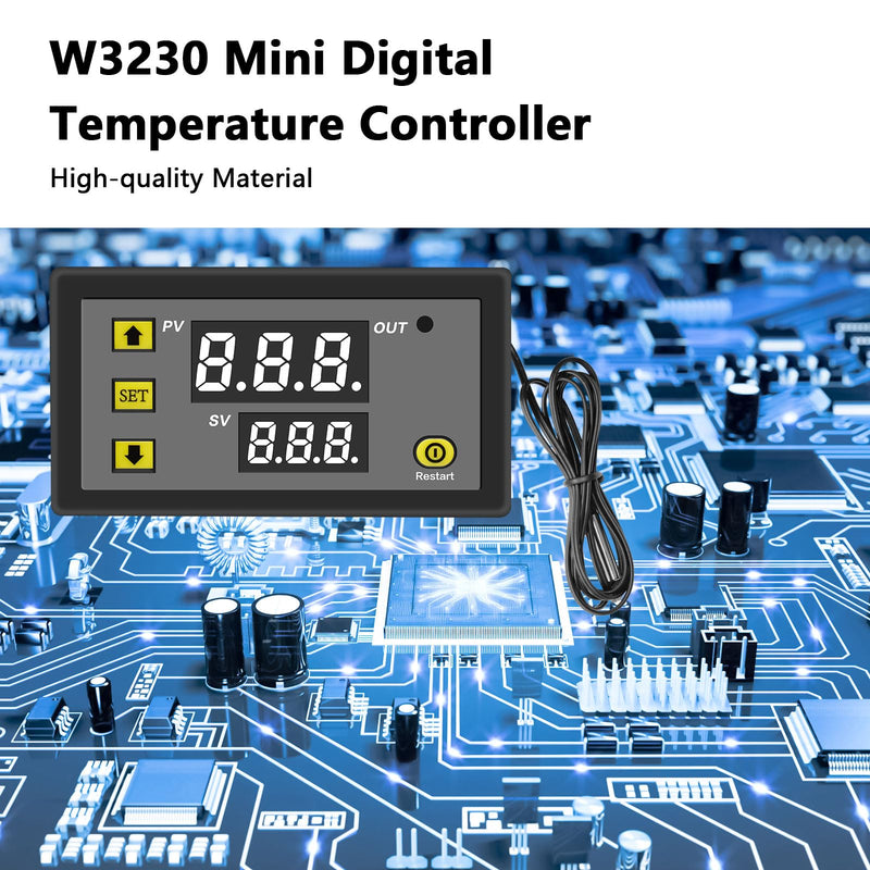 APKLVSR W3230 LCD Digital Thermostat, Digital Temperature Controller DC 12V 20A, Digital Thermostat Temperature Switch-50-120℃ with LCD Digital Display & Temperature Probe High Temperature Alarm-2 Pieces