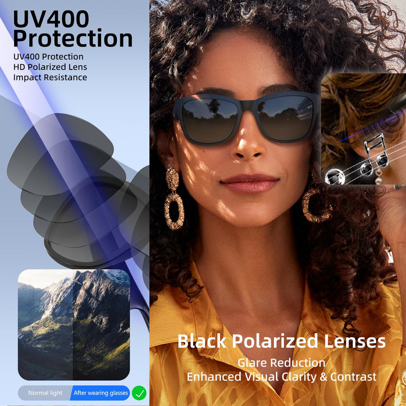 Smart Glasses | Bluetooth Glasses | 34g Ultra-Light Frame for Outdoor | Unisex Polarized UV400 Lenses | Hands-Free Calls, Music & Voice Control | 8-10H Battery USB-C Charging Matt Black