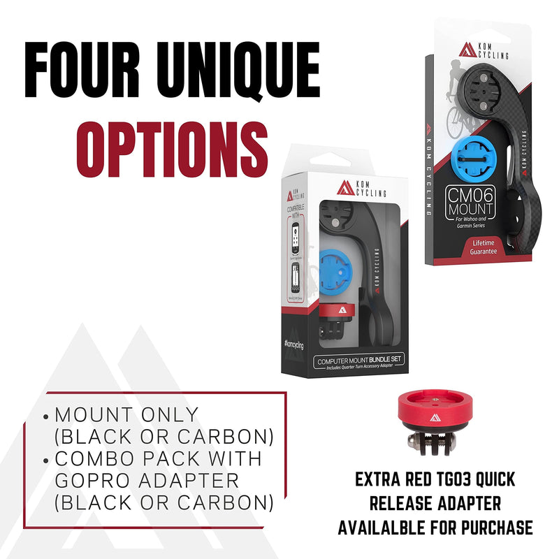 KOM Cycling CM06 Quick Release GoPro Computer Mount for Wahoo and Garmin Bike Computers (Bike Mount Compatible with Edge 1030, Elemnt Roam and others) 1030 Bike Mount compatible with GoPro Accessories Carbon Combo Kit (Includes GoPro Adapter)