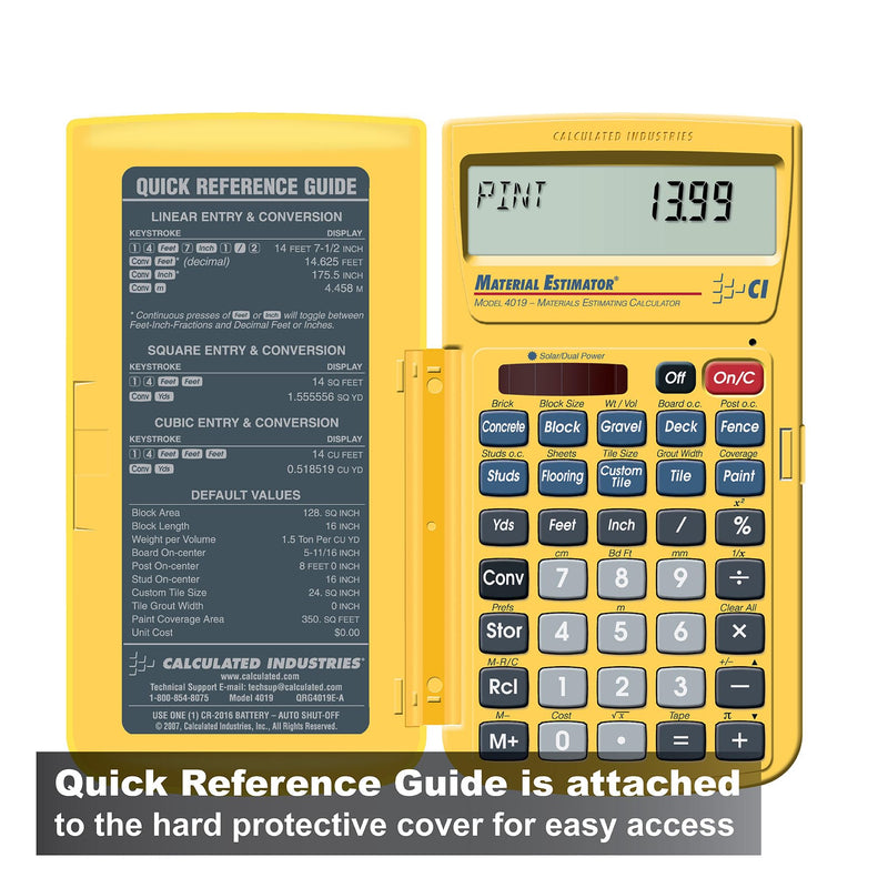 Calculated Industries 4019 Material Estimator Calculator | Finds Project Building Material Costs for DIY’s, Contractors, Tradesmen, Handymen and Construction Estimating Professionals,Yellow Trowels
